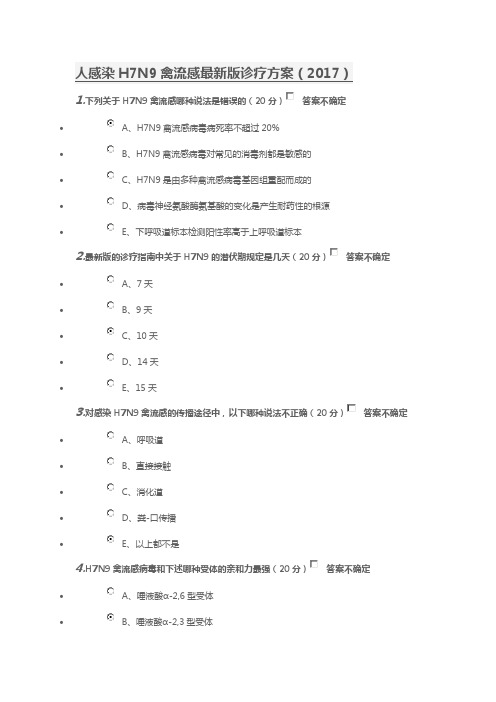人感染H7N9禽流感最新版诊疗方案