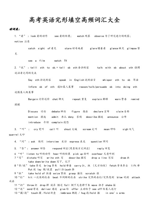 高考英语完形填空高频词汇大全(完美版)