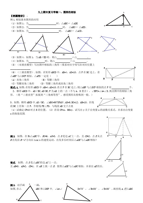 江苏省南京市长城中学2015届九年级上学期 图形的相似 期末数学复习学案(无答案)