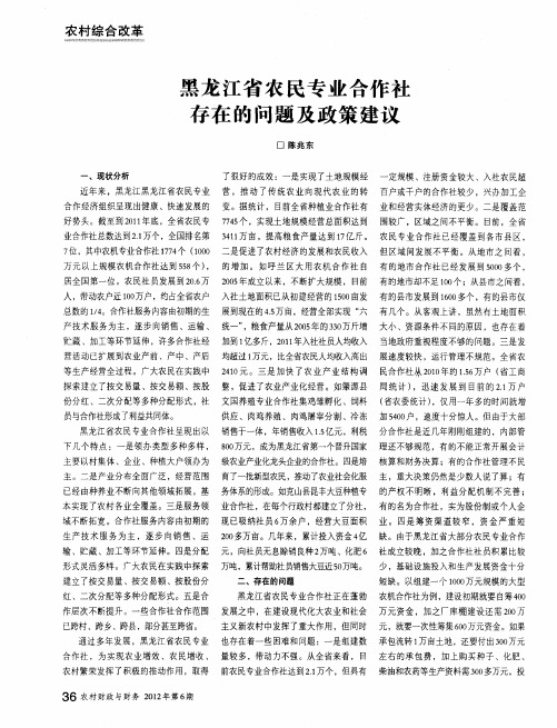 黑龙江省农民专业合作社存在的问题及政策建议