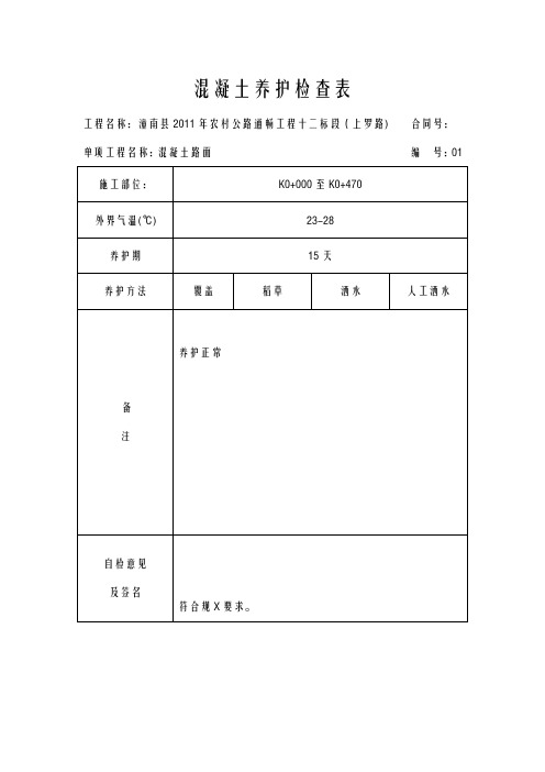 混凝土养护检查表