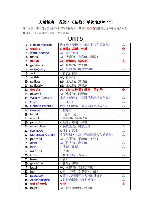 (完整版)人教版高一英语1(必修)单词表(第五单元)