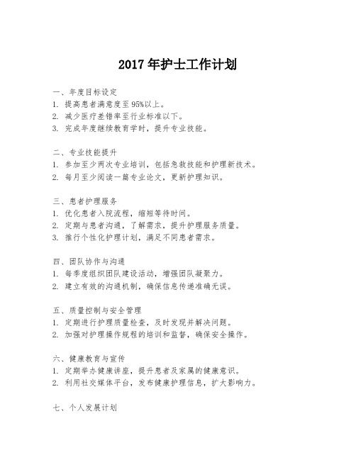 2017年护士工作计划