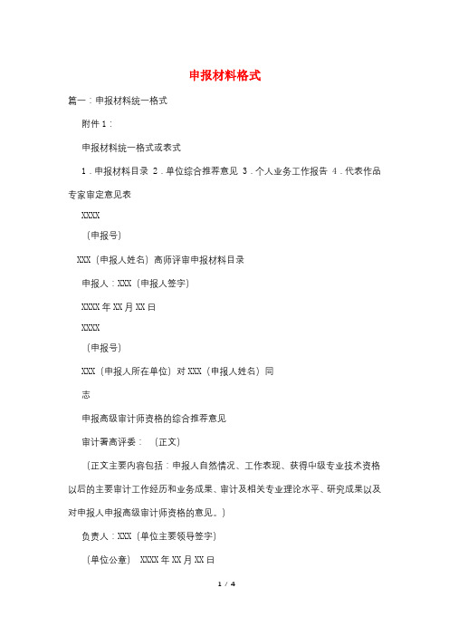 申报材料格式