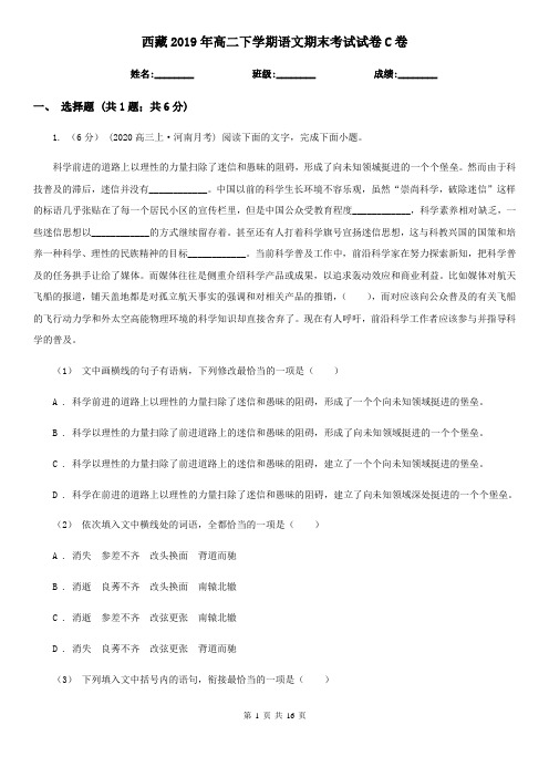 西藏2019年高二下学期语文期末考试试卷C卷