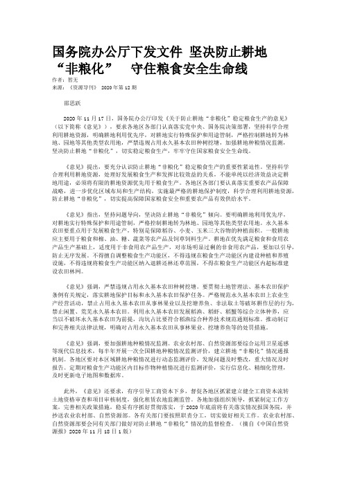 国务院办公厅下发文件 坚决防止耕地“非粮化”  守住粮食安全生命线