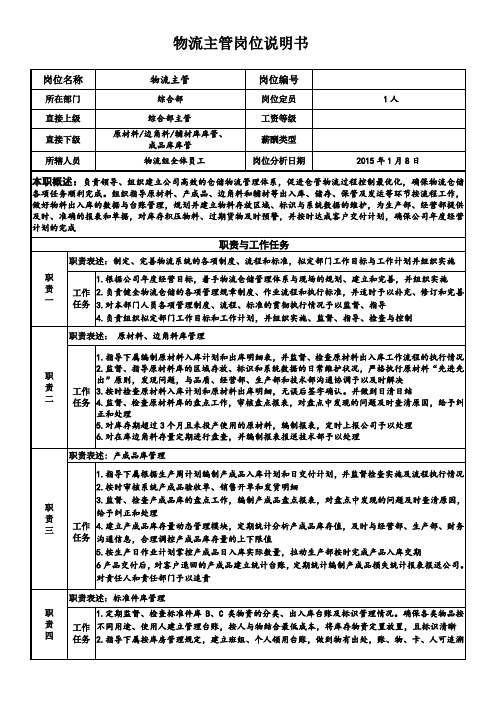 岗位说明书(物流主管)
