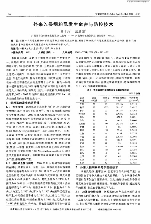 外来入侵烟粉虱发生危害与防控技术