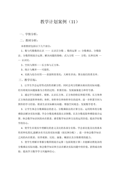 人教版六年级数学上册 教学计划案例10