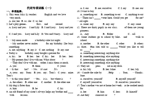 (PEP)六年级英语下册 小升初英语(全国通用)复习 代词训练