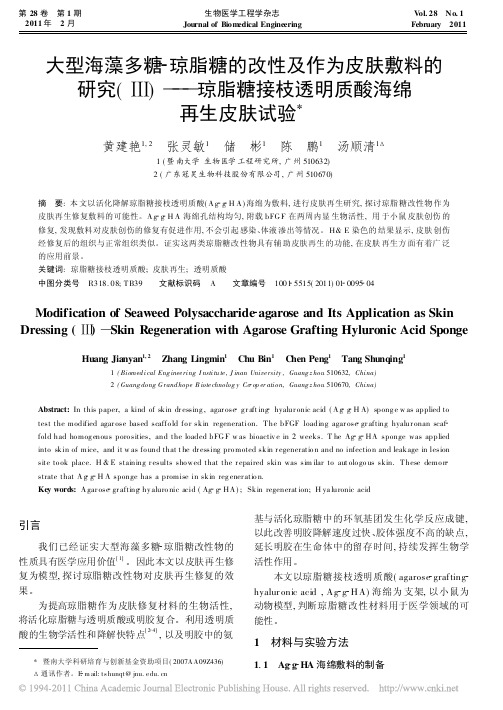 大型海藻多糖_琼脂糖的改性及作为皮肤敷料的研究_琼脂糖接枝透明质酸海绵再生皮肤试