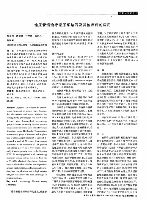 输尿管镜治疗泌尿系结石及其他疾病的应用