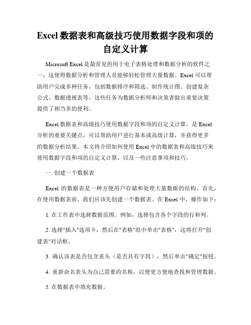 Excel数据表和高级技巧使用数据字段和项的自定义计算