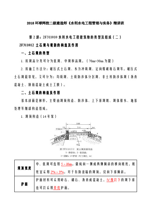 讲义 2019二建水利精讲班第2讲：2F311010水利水电工程建筑物的类型及组成(二)