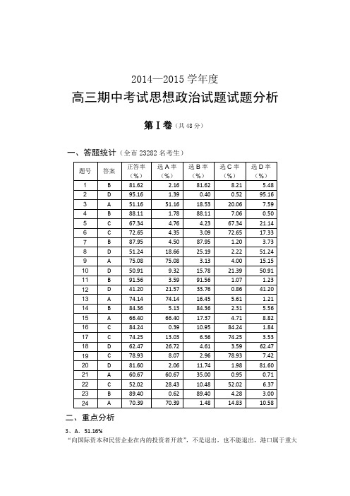 高三期中考试思想政治试题分析(完整版)