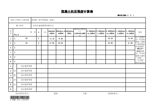 GD-C1-334 (标准养护)混凝土抗压强度计算表