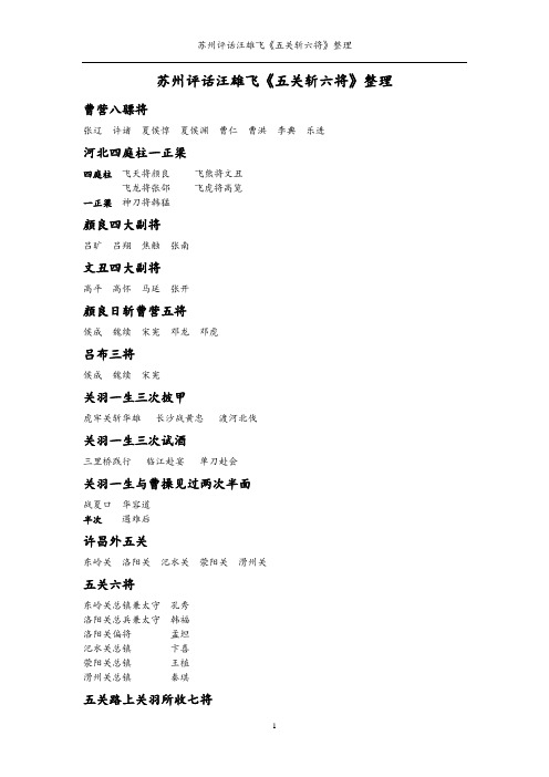 苏州评话汪雄飞《五关斩六将》整理