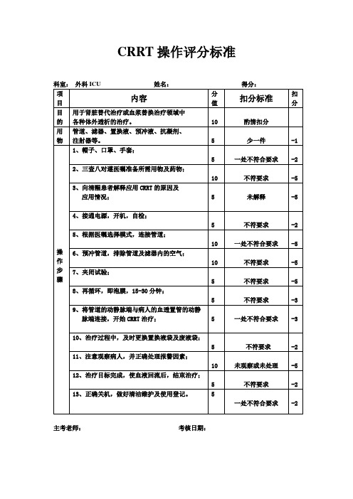 CRRT操作考核评分标准