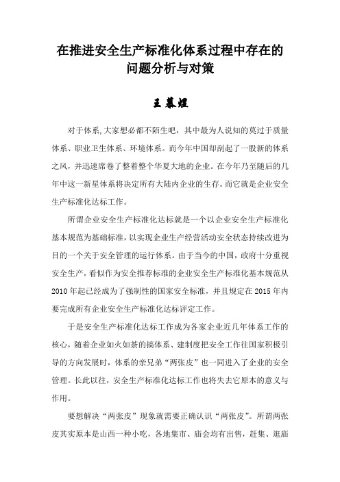 论安全生产标准化体系工作中的两张皮现象的分析及对策