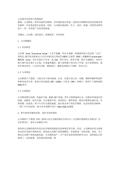 元宝枫开发利用与资源保护