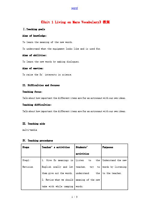 江苏省东台市唐洋镇中学九年级英语下册《Unit 1 Living on Mars Vocabular