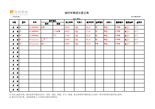 临时车辆进出登记表