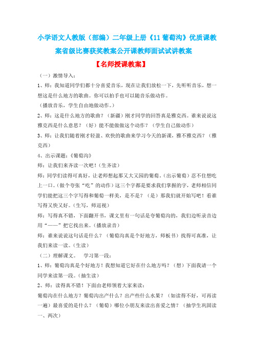小学语文人教版(部编)二年级上册《11葡萄沟》优质课教案省级比赛获奖教案公开课教师面试试讲教案n021