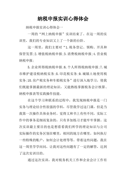 纳税申报实训心得体会