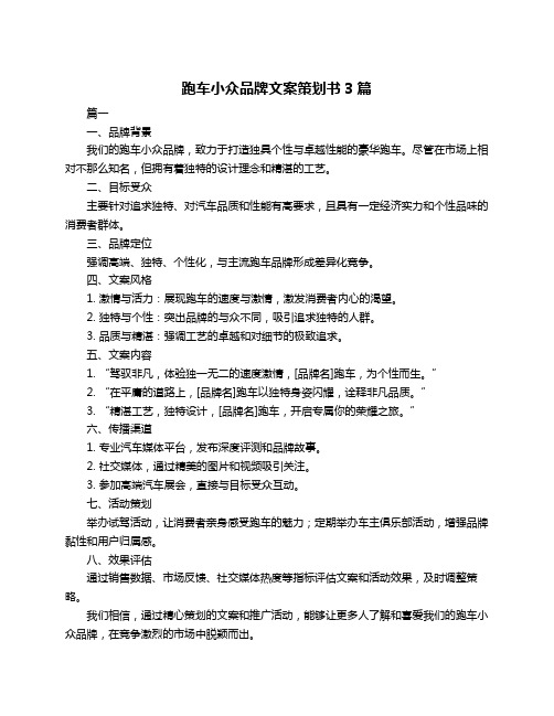 跑车小众品牌文案策划书3篇