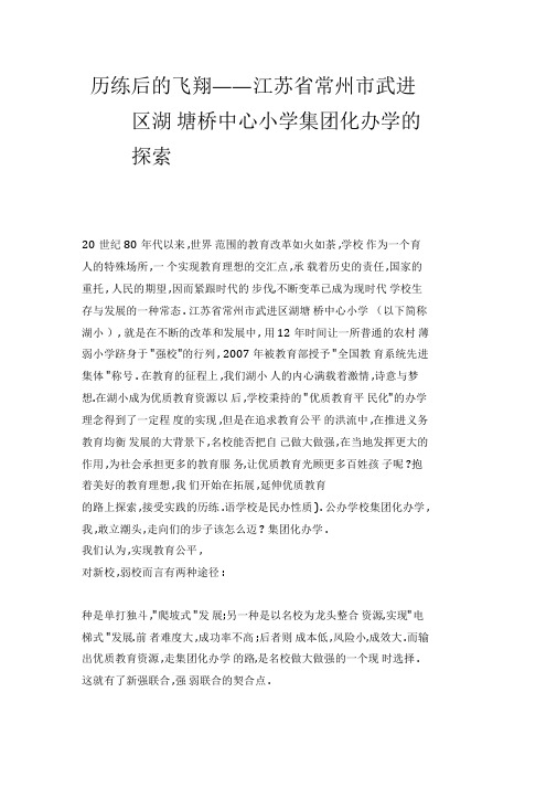 历练后的飞翔——江苏省常州市武进区湖塘桥中心小学集团化办学的探索