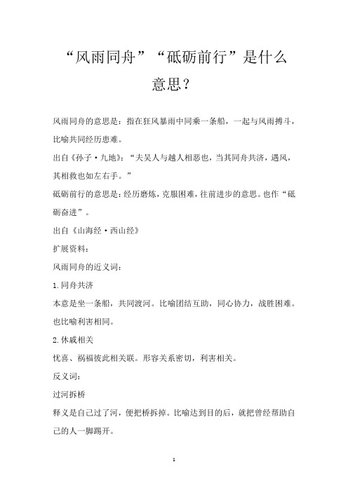 “风雨同舟”“砥砺前行”是什么意思？