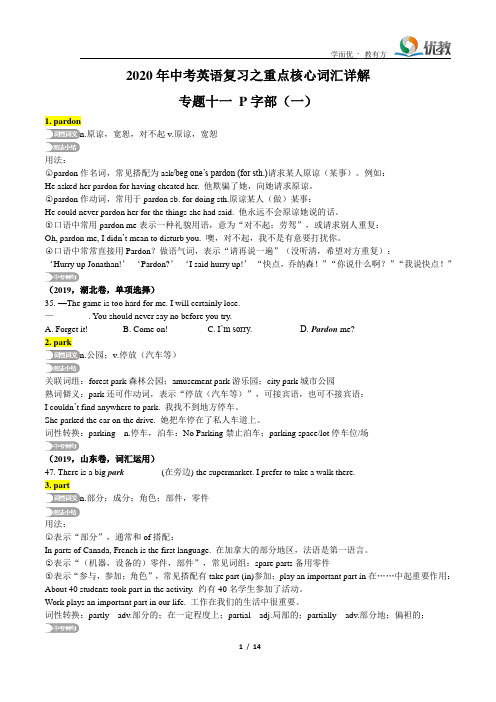 【专题11】2020年中考英语核心词汇详解：P字部