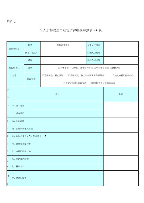 个人所得税生产经营所得纳税申报表(A表)