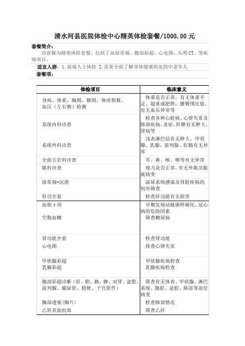 清水河县医院体检中心精英体检1000元套餐