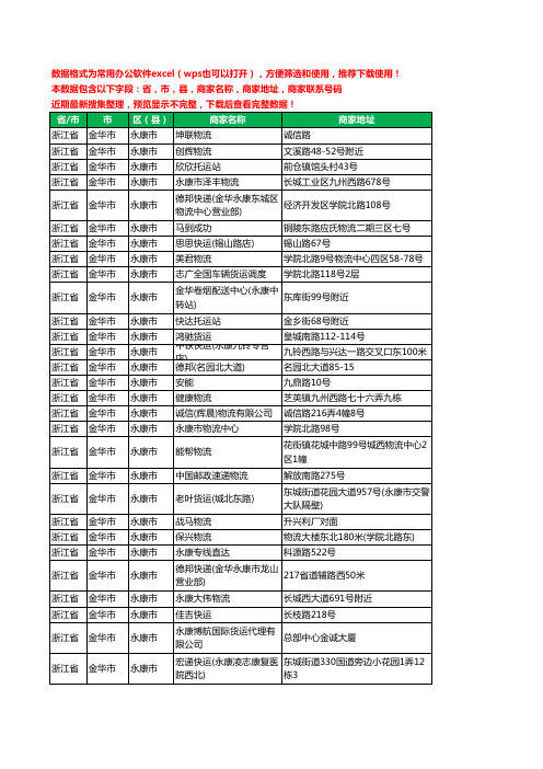 2020新版浙江省金华市永康市托运工商企业公司商家名录名单联系电话号码地址大全379家