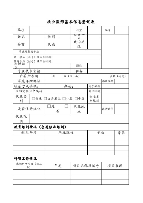 执业医师基本信息登记表