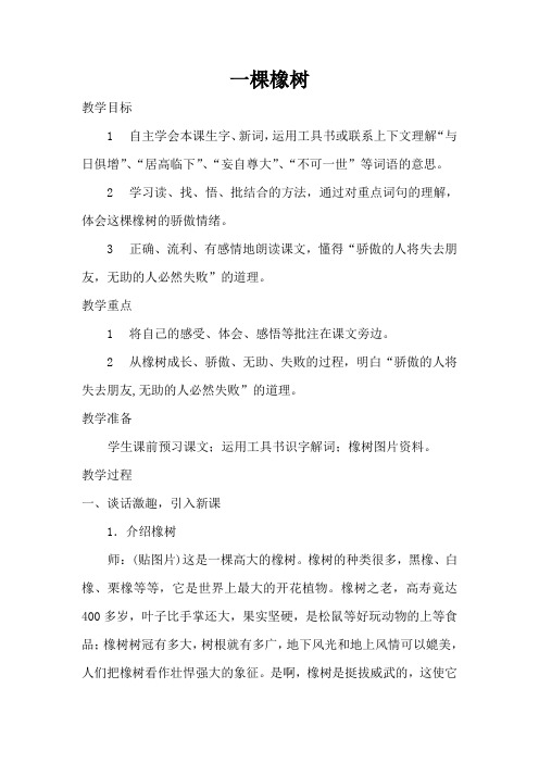 西师大小学四年级语文上册《一棵橡树》教案