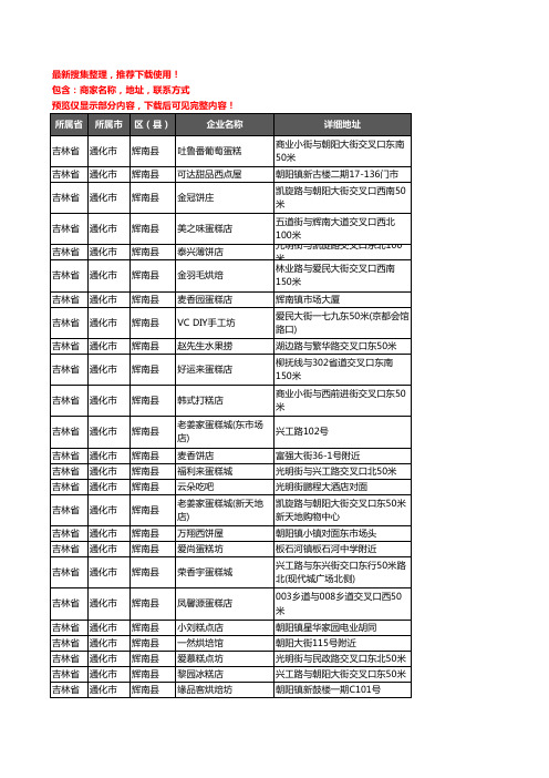 新版吉林省通化市辉南县蛋糕房企业公司商家户名录单联系方式地址大全42家