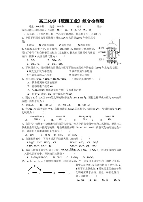高三化学《硫酸工业》综合检测题