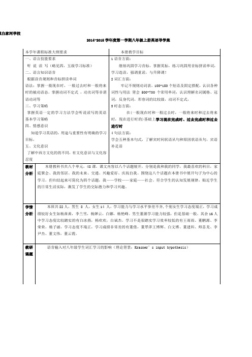 unit1 冀教版八年级英语导学案上册