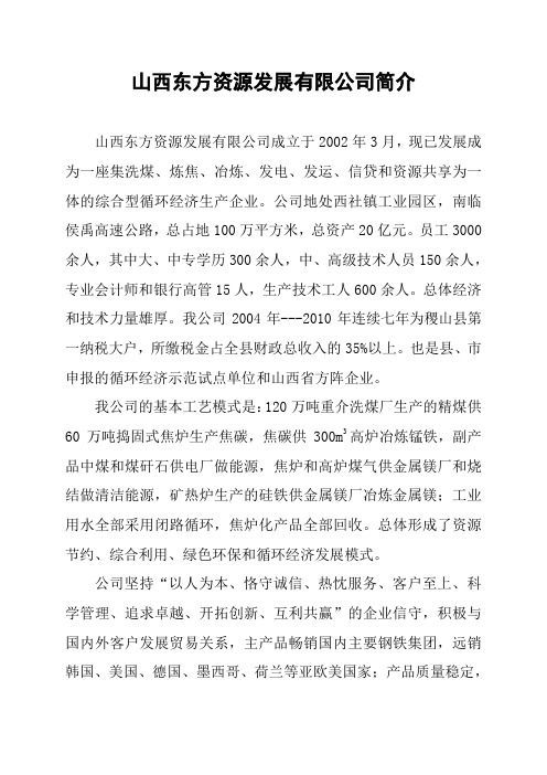 山西东方资源发展有限公司简介