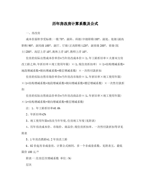 历年房改房计算系数及公式