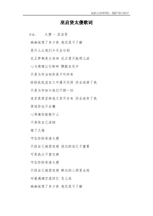 巫启贤太傻歌词