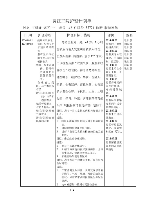 标准护理计划单格式