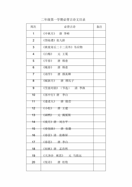 人教版2018新版二年级上学期必背古诗