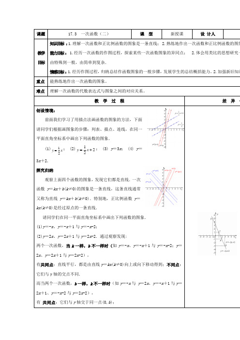 华师大版八年级数学下册教案17.3《一次函数(2)》