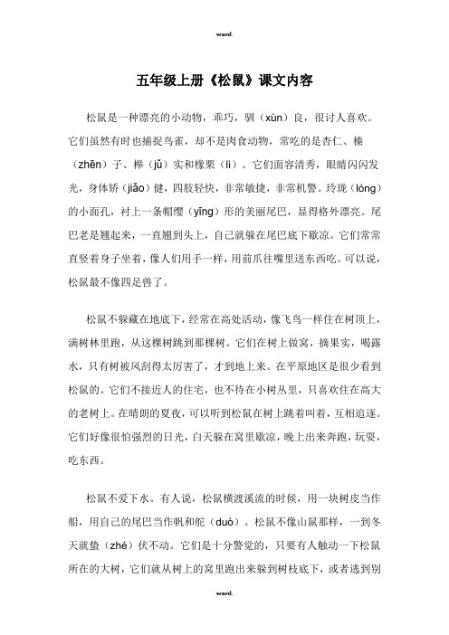 人教版五年级上册《松鼠》课文内容·优选.