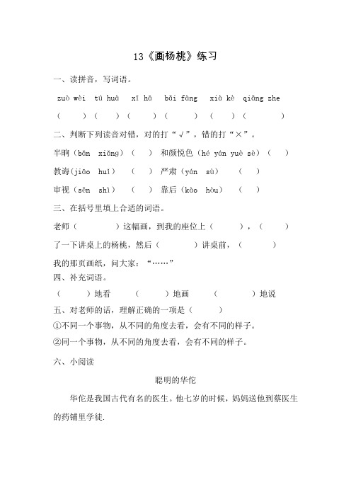 统编版二下13《画杨桃》一课一练附答案