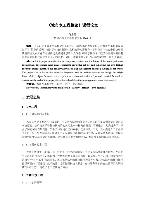 《城市水工程概论》课程论文
