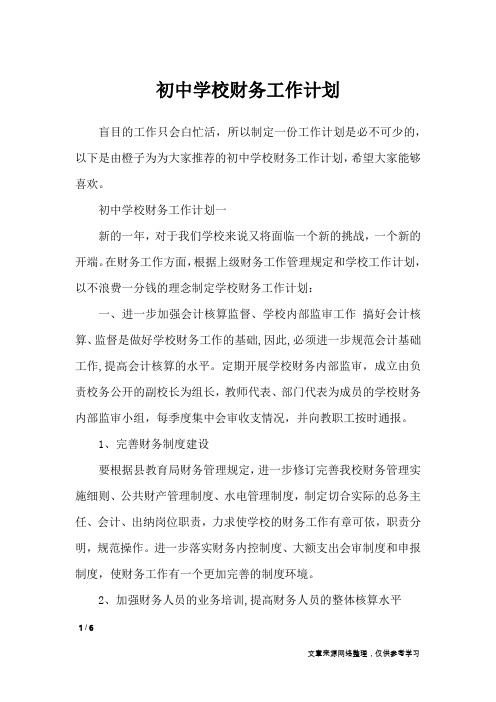 初中学校财务工作计划_工作计划